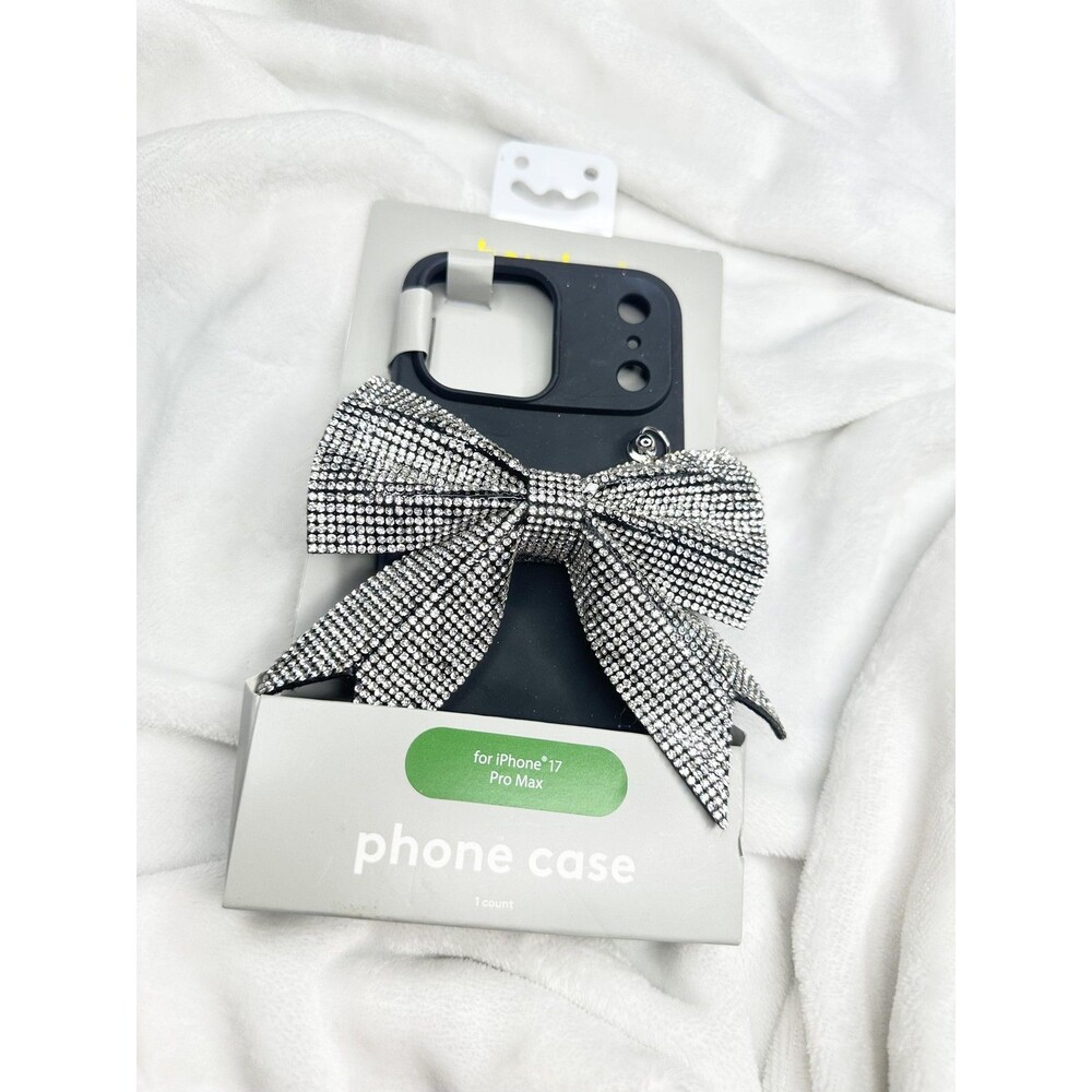 Heyday Phone Case IPhone 17 Pro Max Black Glitter Bow Grip Holder New Cover